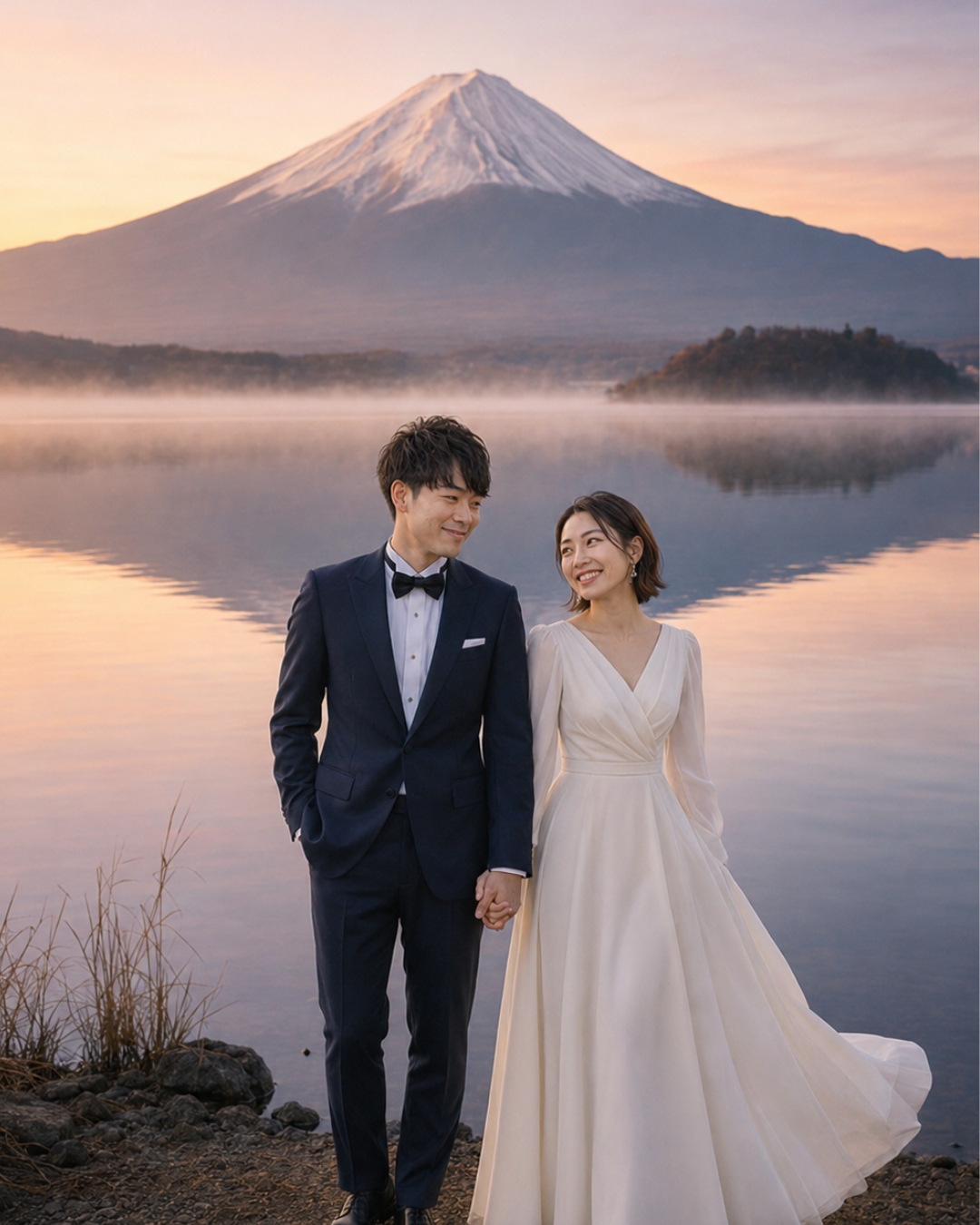 富士山の夜明けのAI前撮り作例